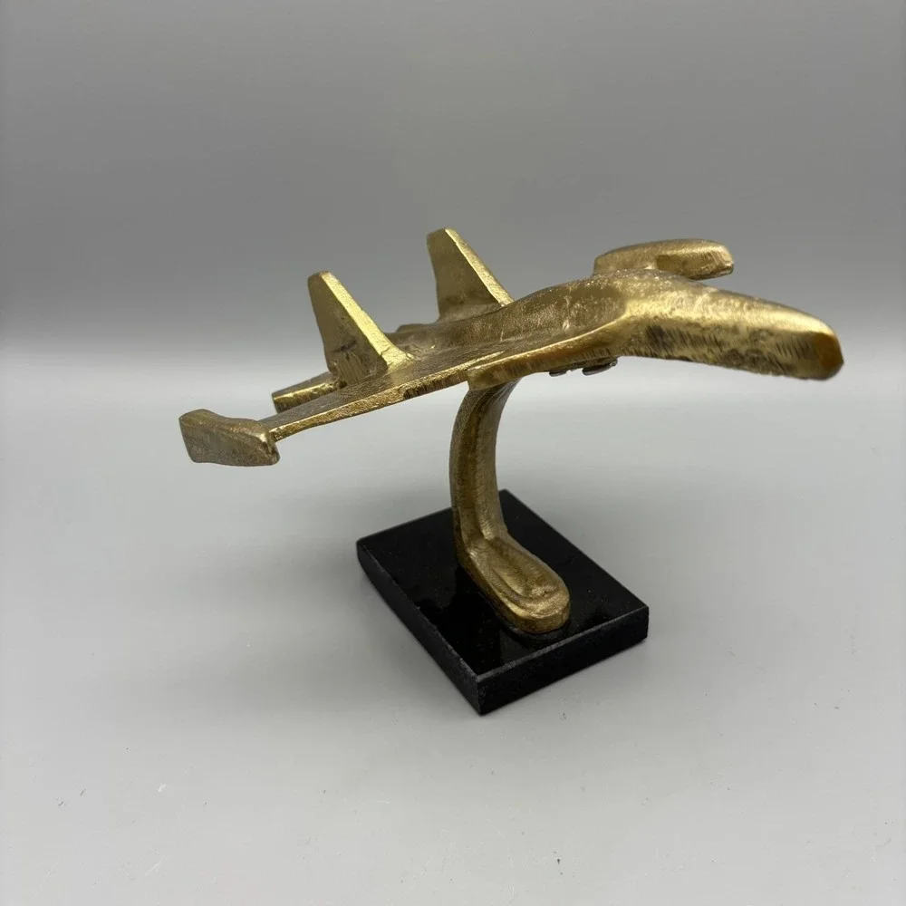 Brass Colored Metal Military Air ForceSU-30 MKI Fighter Jet On Black Marble base